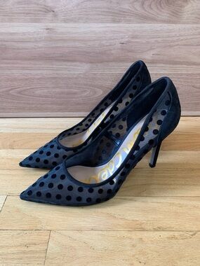 Sam Edelman Hazel Mesh Black Polka Dot Pointed Toe Pumps - Size 10